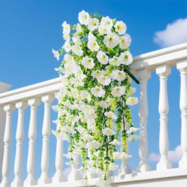 Imagem de Flores artificiais de 73,7 cm para decoração de jardim e festa ao ar livre (branca)