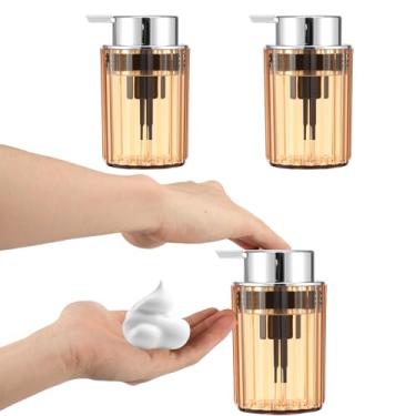 Imagem de 3 frascos dispensadores de sabão para as mãos, 350 ml PET recarregável, dispensador de garrafa com bomba removível, recipiente de espuma para banheiro e cozinha, bancada recarregável (café)