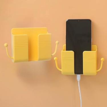 Imagem de Prateleira de parede flutuante para telefone e controle remoto, organizador de armazenamento de plástico ajustável, suporte de parede para vários tipos de cômodos (amarelo)