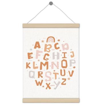 Imagem de Boho Arco-íris Sala de Aula Alfabeto Pôster Moldura 30,5 x 40,6 cm, Arco-íris, Aprendizagem Educacional, Decoração de Arte de Parede para Meninos Meninas Sala de Jogos Pré-Escolar