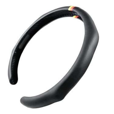 Imagem de Capa de volante de couro napa perfurado esportivo de instalação rápida com listras alemãs para Porsche Mercedes, Audi, BMW, VW, Deutsch-Ness 14,5 a 38 cm SW