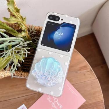 Imagem de Capa para Galaxy Z Flip6 com suporte magnético e bolinhas simples (para Galaxy Z Flip6/branco com suporte)