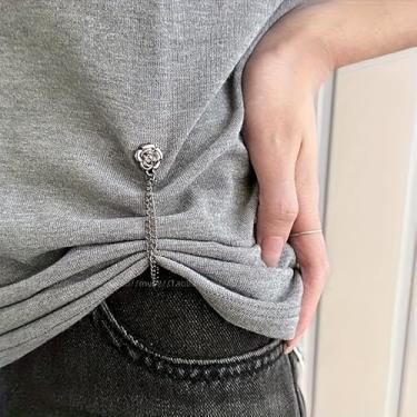 Imagem de 6 peças camiseta flor camélia botão encurtamento ajustável manga bainha botões de fixação, sem costura e sem ferramentas pinos de botão para jeans