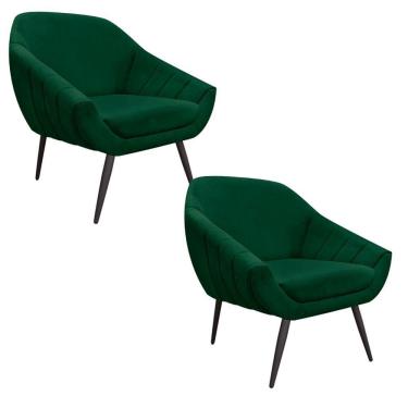 Imagem de Kit 02 Poltronas Giovana Suede Pés Palito Ferro Verde