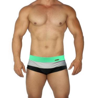 Imagem de Sunga Masculina Listrada Praia E Piscina Hoggi Wear verão, Verde agua 