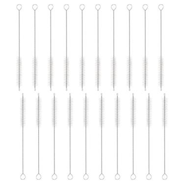 Imagem de HARFINGTON Conjunto de escovas de limpeza de palha, aço inoxidável 304 de comprimento e cerdas de nylon para garrafa de água, tubos de copo de canudo de silicone, branco (10 mm OD, conjunto de 20