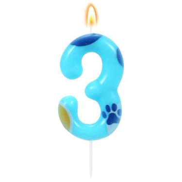 Imagem de IDIJOLI Vela azul de 3º aniversário, pata de cachorro e gato, número 3 velas, enfeite de bolo de aniversário, decorações de cupcake para meninos e cães, decoração de festa de aniversário