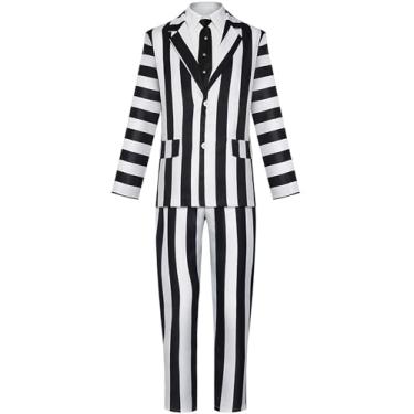 Imagem de Bleoavre Traje masculino listrado preto e branco cosplay fantasia de Halloween (preto e branco, P)