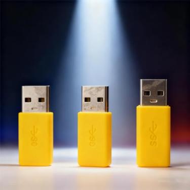 Imagem de Pacote com 3 adaptadores USB para USB C tipo C para carregador USB A, conversor de cabo para MacBook Pro, Samsung Galaxy, smartphones, laptop, carro e mais, amarelo