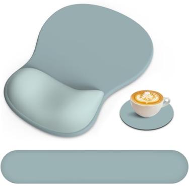 Imagem de Mouse pad com descanso de pulso, tecido de lycra premium 3 em 1, suporte ergonômico de pulso com espuma viscoelástica para teclado, laptop e desktop, mouse para alívio da dor com base de poliuretano