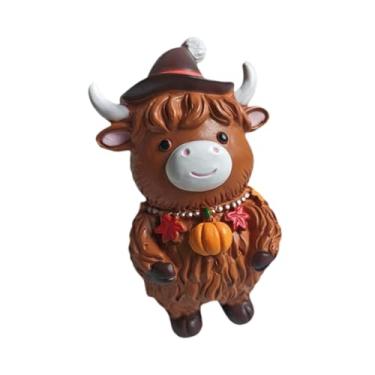 Imagem de Nishiyuenyi Enfeite de mesa com estatueta de vaca fofa, escultura de gado natalina em resina, estátua para ambientes internos, 6x7x10cm