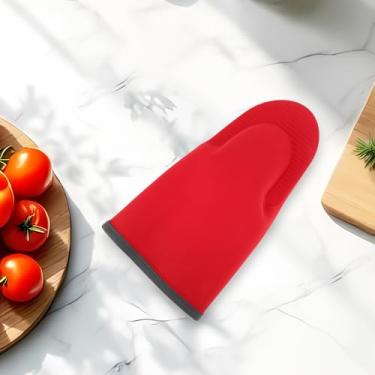 Imagem de Generic 1 peça de luvas de forno listradas cabo longo pinças acolchoadas de algodão lavar à mão apenas pano de algodão de silicone vermelho 28,5 x 16 cm