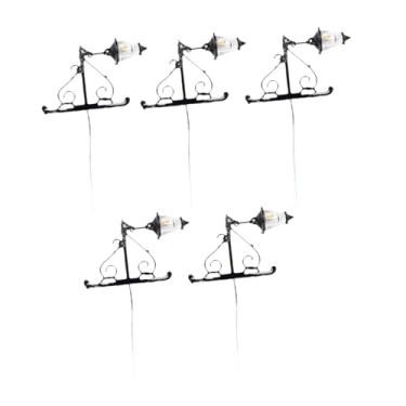Imagem de menolana Conjunto de 5 Miniaturas de Luminárias de Parede em Escala 1/87 com Luz Branca Quente - Luminárias de Rua LED para Decoração de Jardim de, Preto