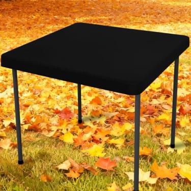 Imagem de Smiry Toalha de mesa retangular de piquenique, toalhas de mesa elásticas à prova d'água para mesas de 3 pés, capa de mesa de poliéster lavável para acampamento, interior e exterior (preta, 60,96 cm x