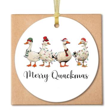 Imagem de Guymn Enfeites de pato de Natal, enfeites de caça de patos de Natal para árvores, presentes para amantes de patos, ornamento engraçado de cerâmica de Natal de animais de fazenda de Papai Noel