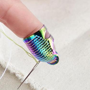 Imagem de 1 peça de protetor de dedo ajustável de metal para costura de dedal, anel superior aberto, protetor de ponta de dedo para bordado de acolchoamento, ferramenta de costura à mão (colorido, P)