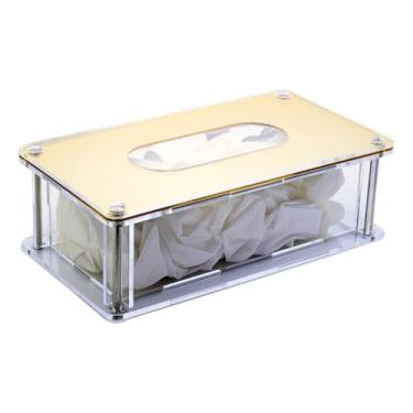 Imagem de Caixa Organizadora em Acrílico com Tampa – Dispenser Porta Luvas Premium Transparente e Dourado com Acabamento Espelhado