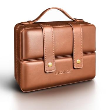 Imagem de Cigarol Umidor de charuto, caixa de couro para charutos de madeira de cedro, caixa de umidificador portátil para charutos de viagem com umidificador