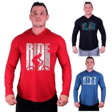 Imagem de Kit 3 Camisetas Manga Longa com Touca Longline Estampada Treino Academia Lazer Casual-Masculino