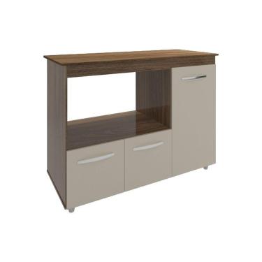 Imagem de Balcão Armário Gabinete De Cozinha Para Microondas E Forno Elétrico 3 Portas Lilian Mobília Decor Savana Off White