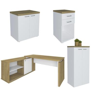 Imagem de Conjunto Escritório Home Office 4 Peças Sharp A06 Olmo/branco - Mpozenato