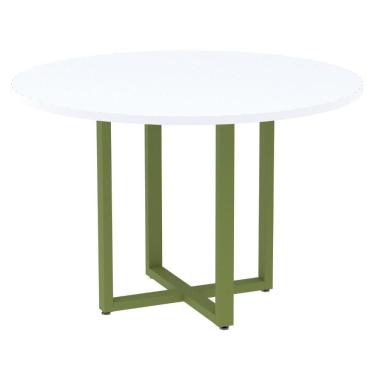 Imagem de Mesa De Reunião Redonda P25 Pandin 110 Cm (largura) Tampo Mdp Branco Pé Aço Tubular Verde Mirô