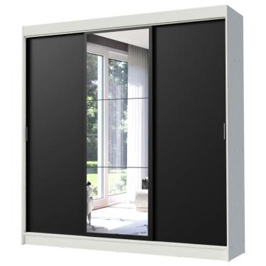 Imagem de Guarda Roupa Casal 3 Portas Correr e Espelho Branco e Preto