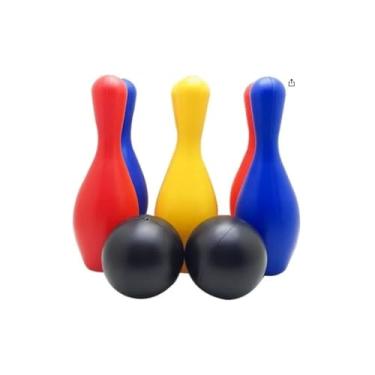 Imagem de Jogo de Boliche Infantil, 6 Pinos Coloridos, 43cm de Altura, Polipropileno, com 2 Bolas, para Crianças a Partir de 3 Anos