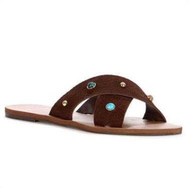 Imagem de Rasteira Anacapri Tiras Cruzadas Pedrarias Marrom Escuro - Feminino-Feminino