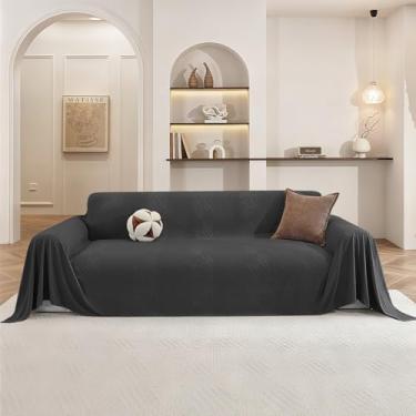 Imagem de CYCMACO Capa de sofá para cães, 198 x 259 cm, geometria lavável, capa para sofá com 2 almofadas, em formato de L, protetor antiderrapante para móveis, cinza escuro