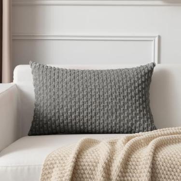 Imagem de Capa de almofada Kevin Textile 30 x 50 cm 1 pacote com 1 capa de almofada retangular decorativa de veludo cotelê listrado macio para sala de estar, sofá, cama, cinza escuro