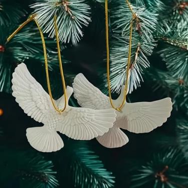 Imagem de Elegante conjunto de enfeites de árvore de Natal de pomba branca, decoração de pássaro da paz, decoração pendurada para casa festiva de férias