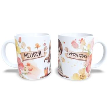 Imagem de Caneca Professora Floral em Cerâmica, 325ml, Decorada com Flores Coral e Mensagem Melhor Professora, para Presente Dia dos Professores (14096)