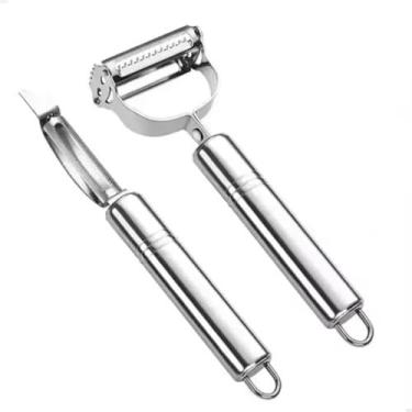 Imagem de Descascador e Ralador de Aço Inox, 2 Peças, para Legumes, Frutas, Queijo, Batata, Uso Profissional em Cozinha, durável.