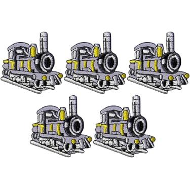 Imagem de Papapatch Conjunto 5 de pequenos mini trem a vapor fofo retrô desenho animado de motor infantil reparação de roupas bolsas decalque aplique decorativo ferro costurado em adesivos bordados (TRAIN-04