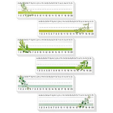 Imagem de 60 etiquetas de nome de mesa, placas de nome de estudante boho de 28 x 8 cm com padrão de folhas, linhas numéricas para estudantes, mesa, professores, placa de nome para sala de aula