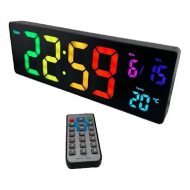 Imagem de Relógio de Parede Digital Grande RGB 32cm Cronômetro, Alarme, Calendário, Temperatura, Controle Remoto | Display LED Colorido, Bivolt, Design Moderno – Oasis