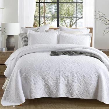 Imagem de Brandream Conjunto de edredom acolchoado de luxo com colcha de algodão tamanho king, 3 peças