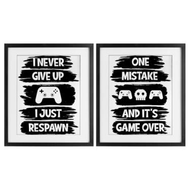 Imagem de Stupell Industries Conjunto Motivational Gamer Phrases 2 peças de impressão emoldurada preta sob vidro, design por Marcus Prime, 21 x 17