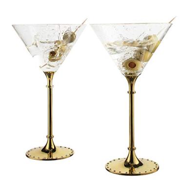 Imagem de Conjunto de 2 taças de martini de diamante metálico moderno, haste longa cravejada de strass dourado, 293 ml, taças de champanhe de design premium para Cosmopolitan, champanhe, bebidas espirituosas e