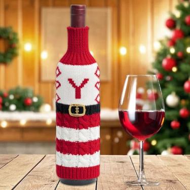 Imagem de 1 peça linda capa de garrafa de suéter de Natal decorativa, recipientes de vinho para festa festiva acessório de mesa de jantar (letra Y)