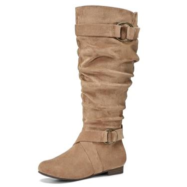 Imagem de mysoft Botas femininas largas na altura do joelho, cano alto, largas, com zíper lateral, Cano largo caramelo, 6 Wide