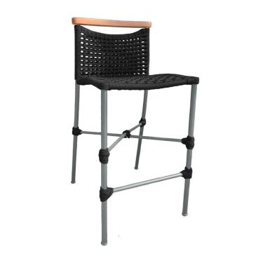 Imagem de Banqueta Anne Em Corda Náutica Base Em Alumínio Cinza Com Detalhe Em Madeira Preta - Cor: Preto