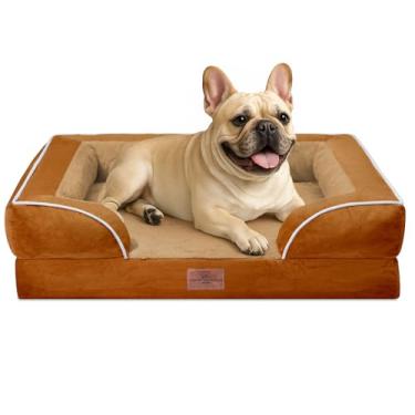 Imagem de Comfort Expression Cama média para cães, impermeável, com espuma ortopédica, sofá-cama confortável para cães de tamanho médio e grande, com capa removível lavável e fundo antiderrapante (M, caramelo)