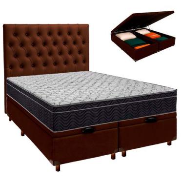 Imagem de Box Bau Marrom+Colchão Casal Airtech 150 Ortobom+Cabeceira