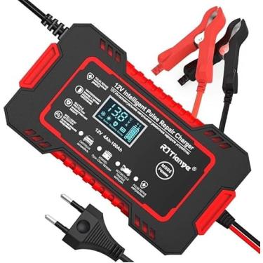 Imagem de Carregador de Bateria Automotivo Inteligente, Display Digital, 12V, Automático, para Reparo e Recarga de Baterias