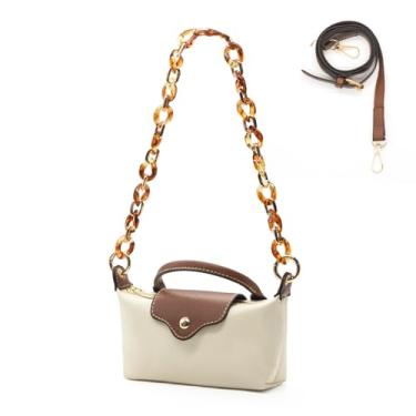 Imagem de Long Keeper Mini bolsa transversal feminina pequena de nylon colorida bolsa de ombro com alça superior bolsa clutch para telefone, Bege (com alça de acrílico), Mini bolsa casual de nylon com alça de