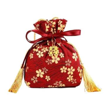 Imagem de Bolsa de pulso com laço de fita, listrada, joias, lona, cordão de flor, bolsa de doces de casamento (A)