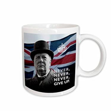 Imagem de 3dRose Caneca de fundo Winston Churchill-Never Give Up Citation Over Union Jack, 443 ml, branca
