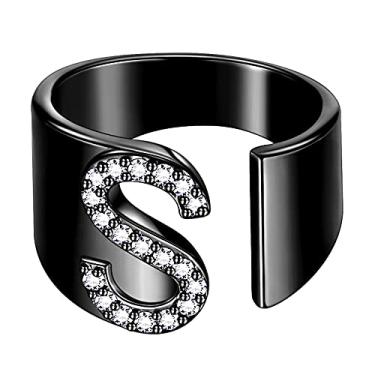 Imagem de beautlace Anéis de letra ajustável prata/ouro 18 k/preto banhado a arma inicial alfabeto anel aberto com joia de zircônia cúbica para homens e mulheres KR0037, Metal, Zircônia cúbica